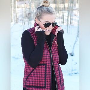 J.Crew • Excursion Quilted Puffer Vest Gingham Red Black Buffalo